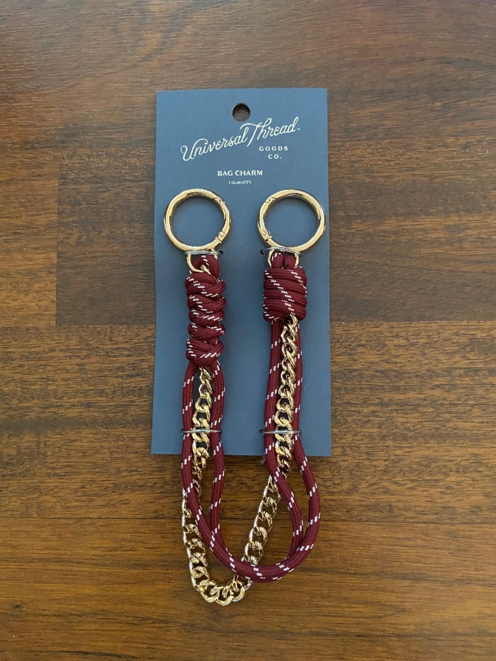 Burgundy and Gold Double Strand Bag Charm